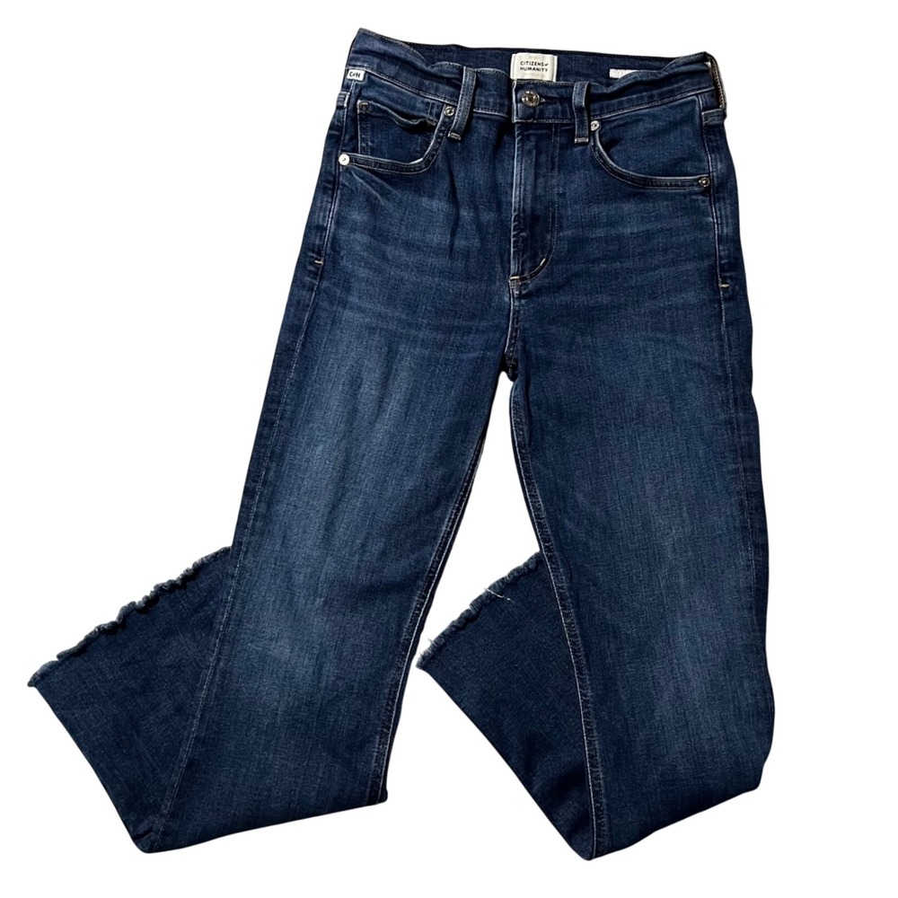 Citizens of Humanity Isola High Rise Straight Leg Raw Hem Jeans Dark Wash 25